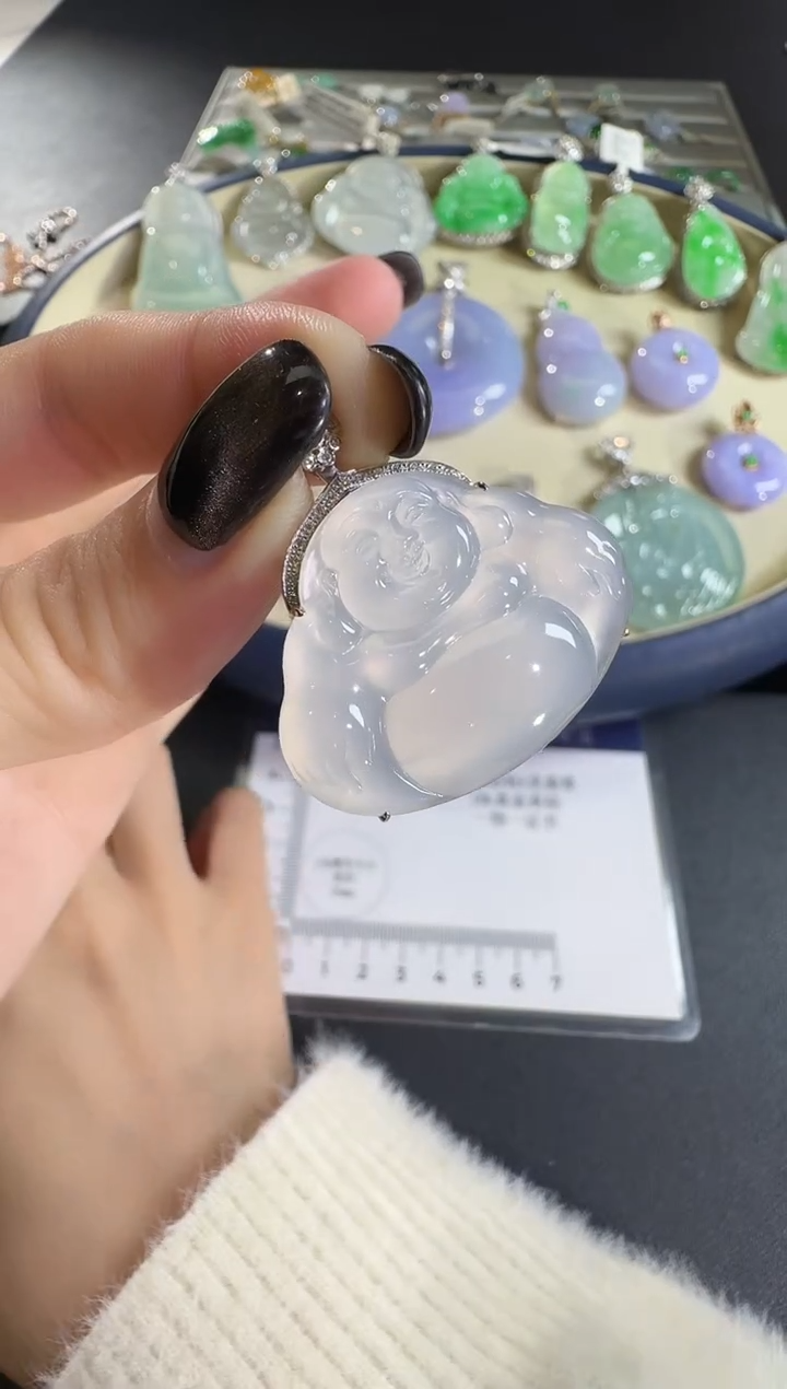 吊坠(不含链)18K金镶嵌翡翠【源头工厂】钻石镶嵌