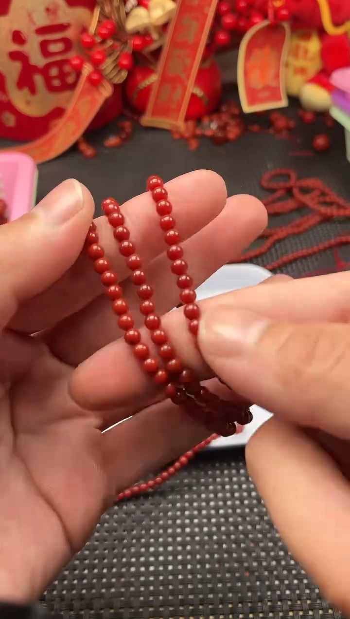 【闪购商品】南红玛瑙长链未镶嵌16号柿子红卡4圆珠长链