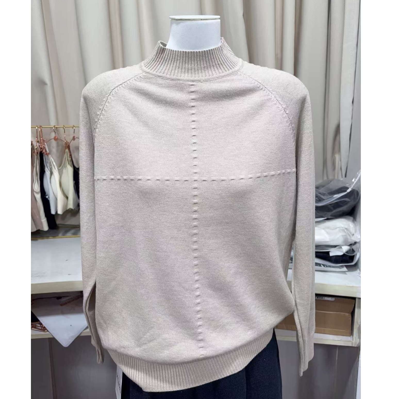 M1425燕麦十字提花宽松针织衫8082