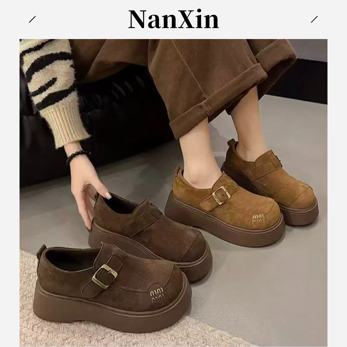【NanXin真皮牛反绒】6厘米厚底勃肯女鞋2026新款秋冬款小个子女鞋