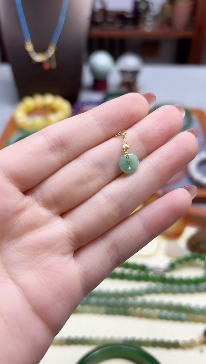 18K金镶嵌挂件翡翠18K金翡翠平安扣配饰ZX赠链