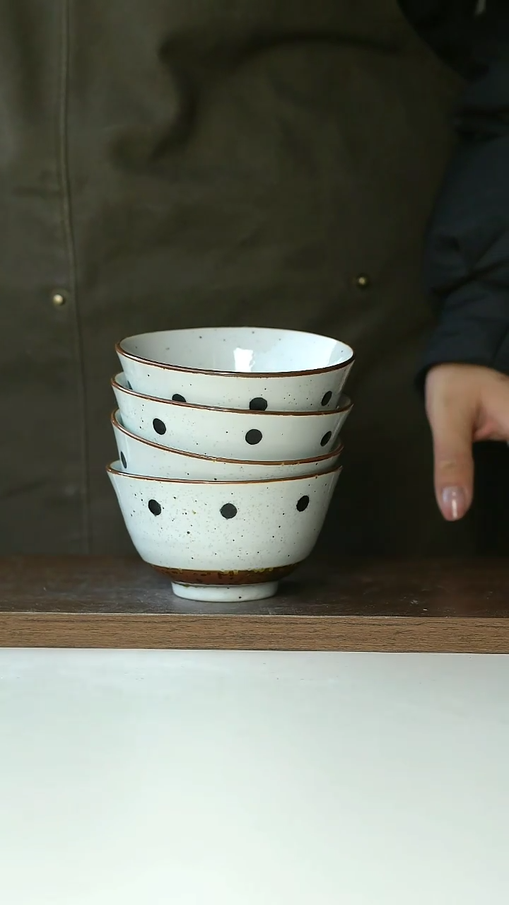【闪购商品】陶瓷手作波点米饭碗4只装微瑕@4-2@