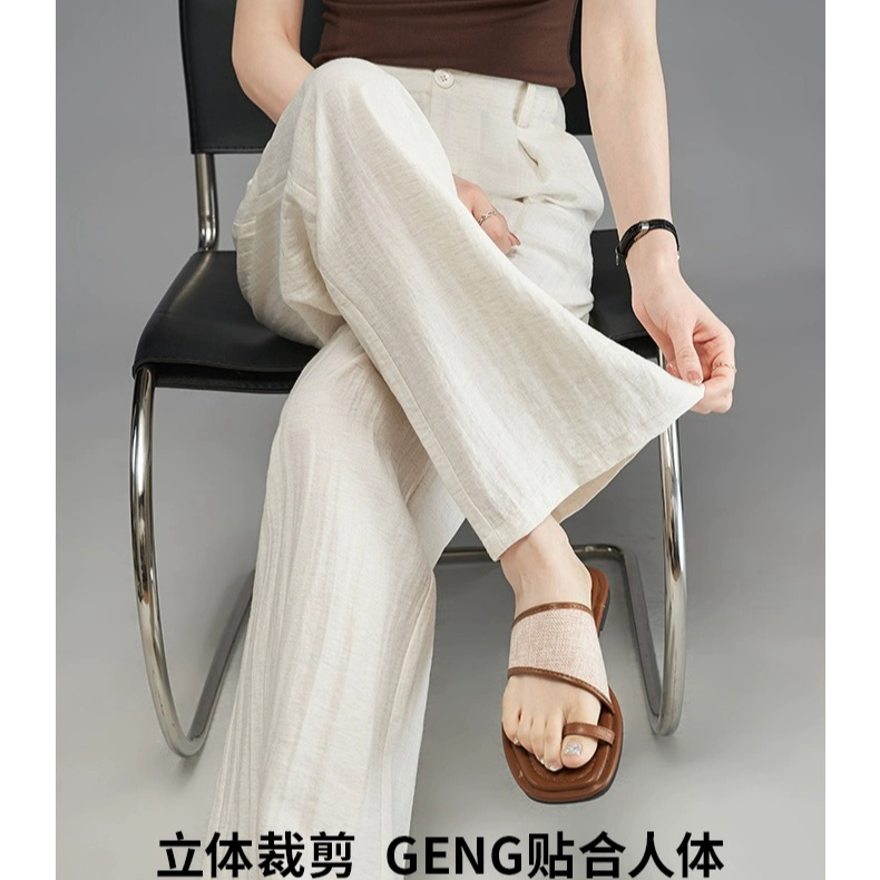 亚麻直筒裤子女阔腿裤春夏显瘦高腰2758