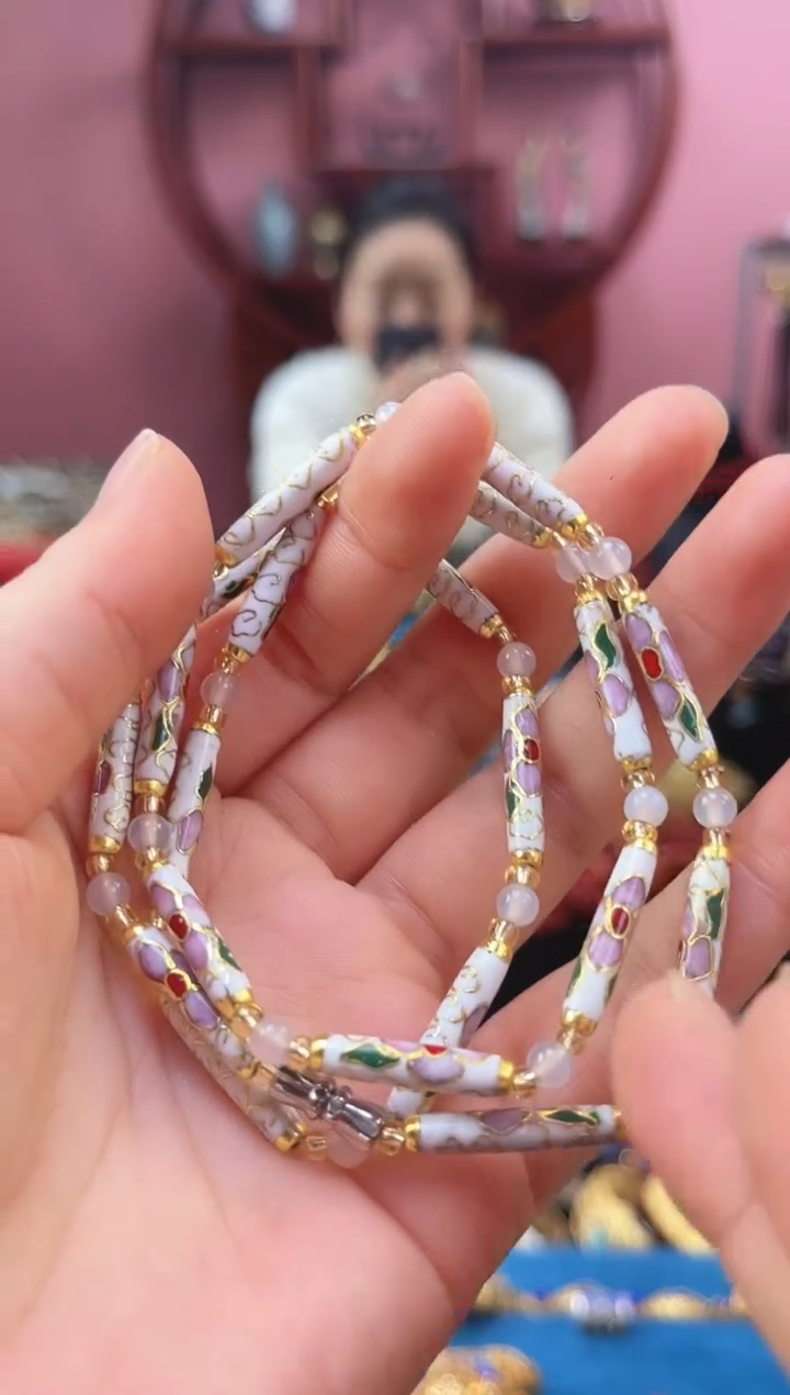 非遗 景泰蓝竹节项链 白色