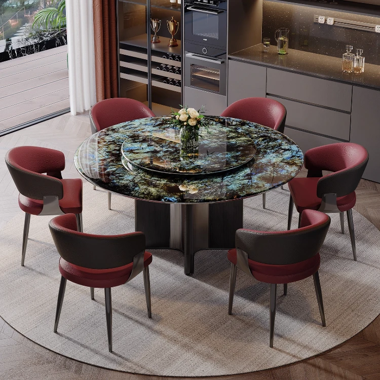 意式轻奢餐台意式圆形洽谈小圆桌简约餐桌电磁炉方圆可伸缩后现代