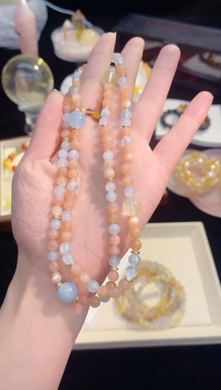 未镶嵌手串水晶双圈太阳石海蓝宝