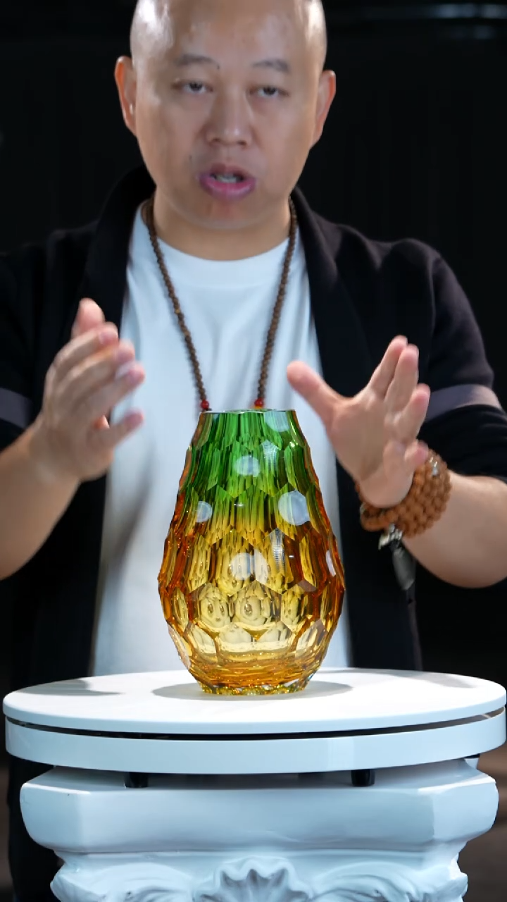 手工艺品琉璃 AJ06036茶金祖母绿艺术花器