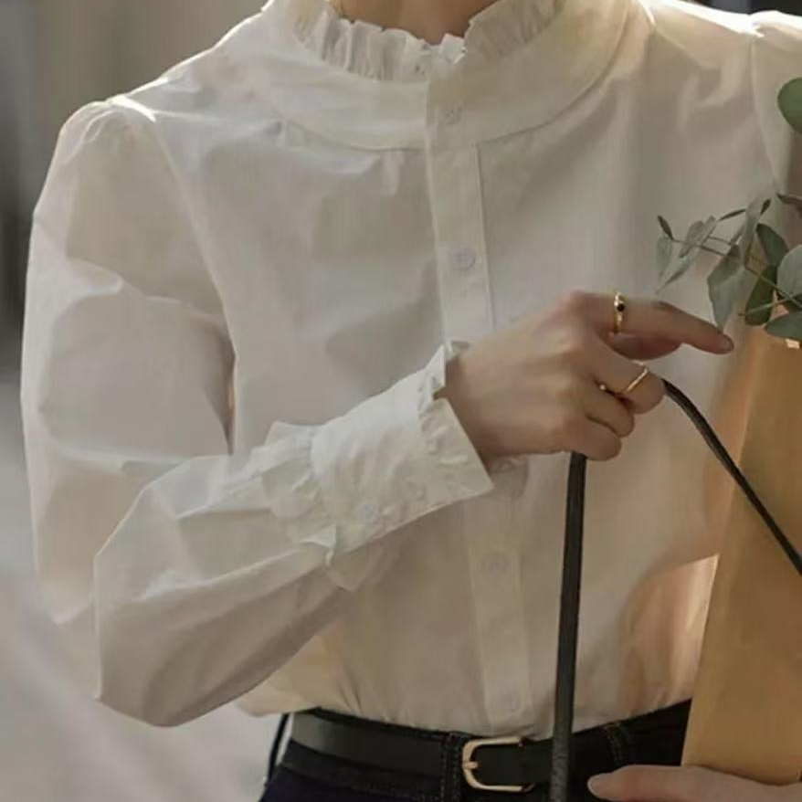经典时尚百搭 女装气质长袖白色复古法式小众宽松设计感