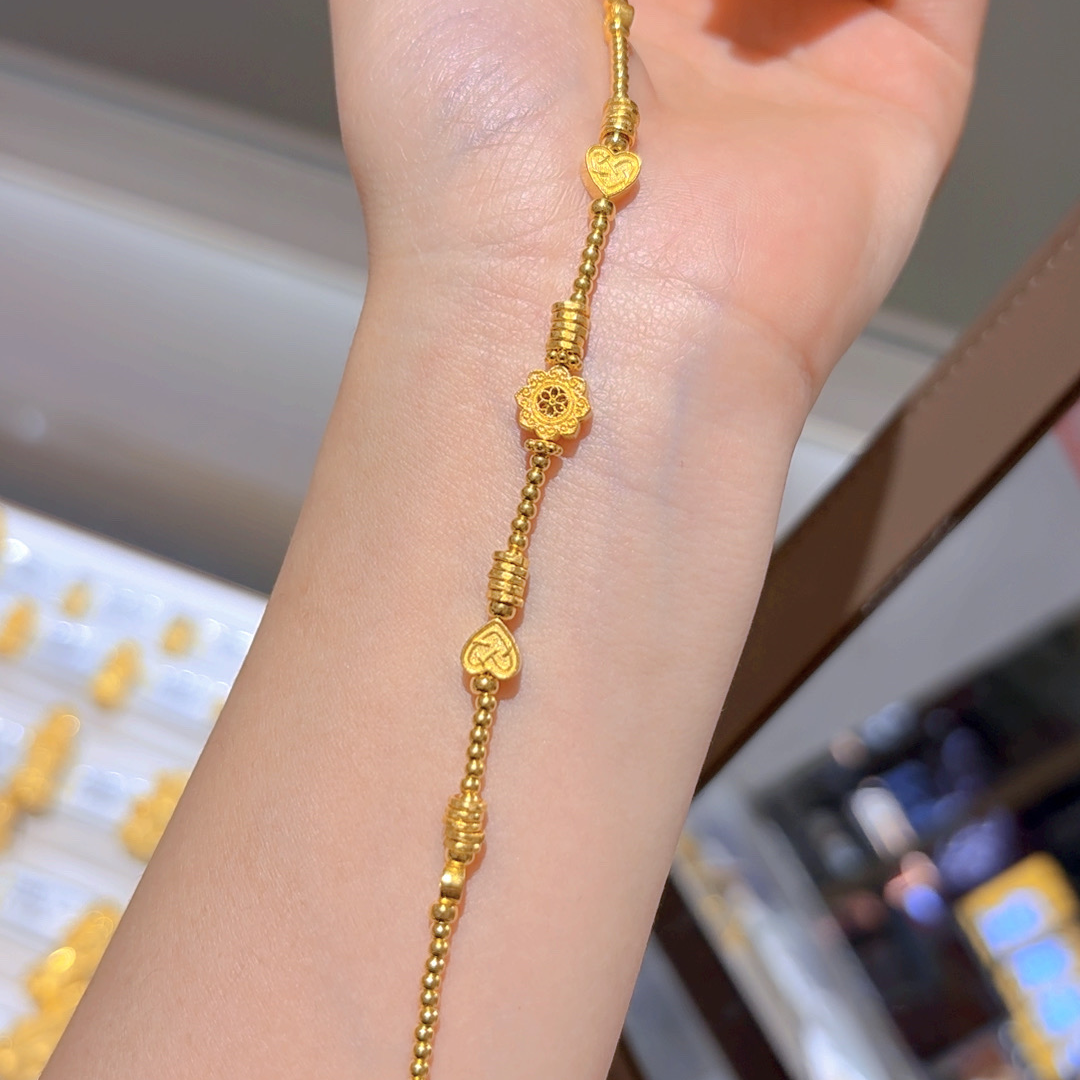 足金999太阳花爱心盘缠5G手链精致百搭黄金手链