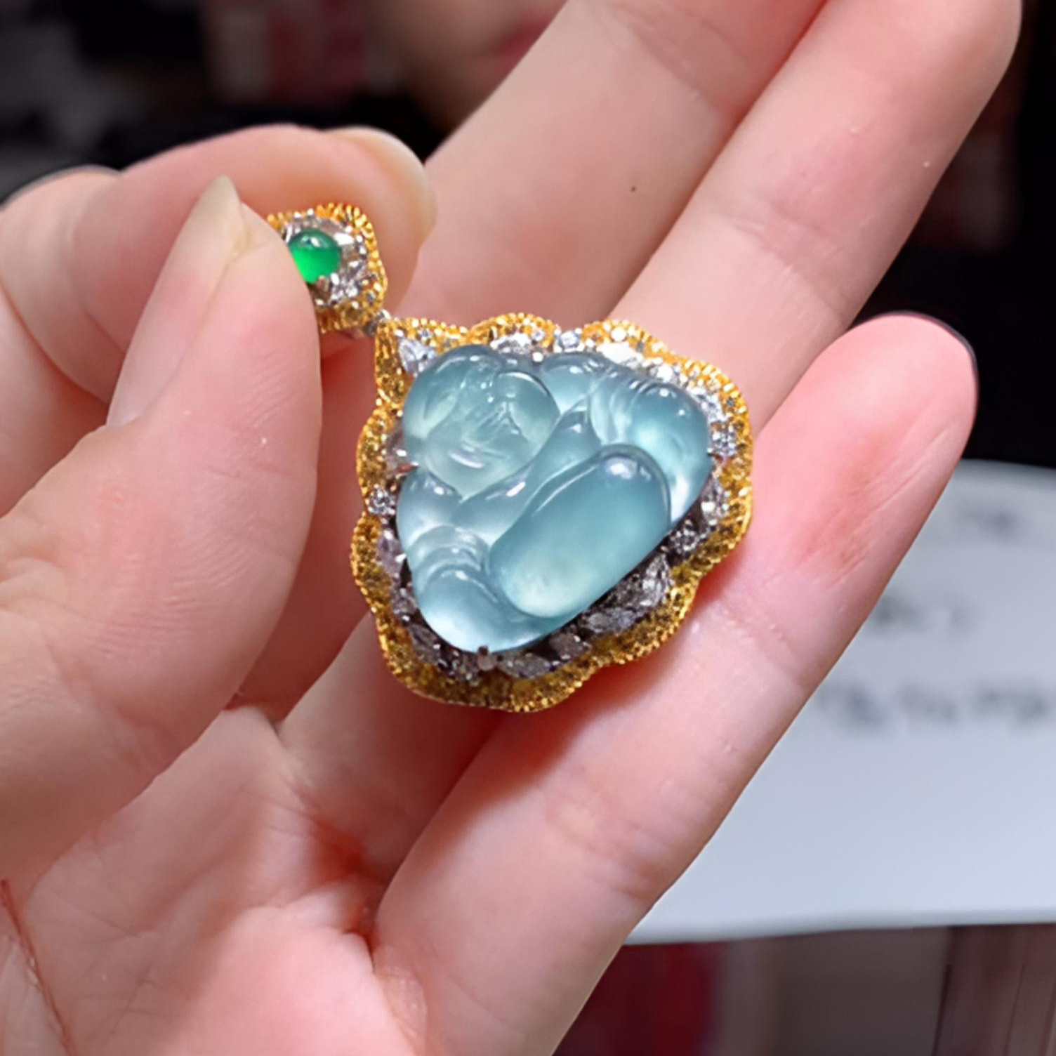 天然A货翡翠绿顶珠佛公吊坠-4-多样性发货