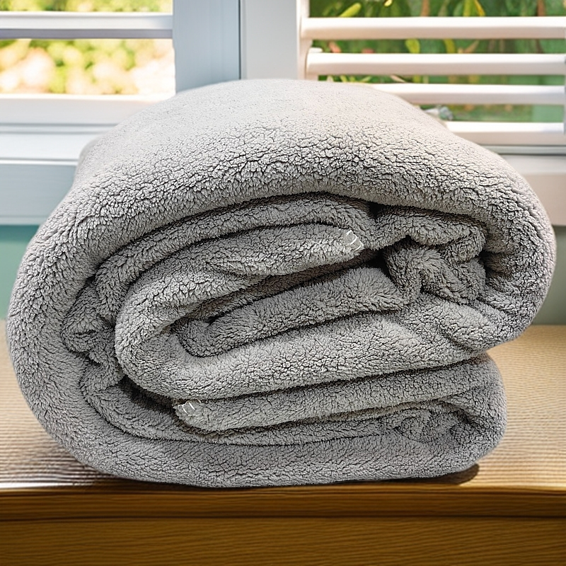 （加厚2.3×2.3m）灰色双面羔羔绒毛毯厚实保暖床单沙发毯盖毯