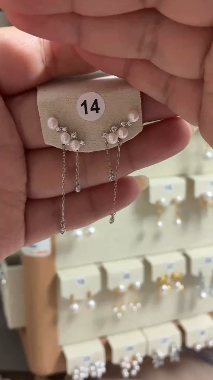 银S925镶嵌耳饰淡水珍珠4mm ak珍珠流苏耳坠