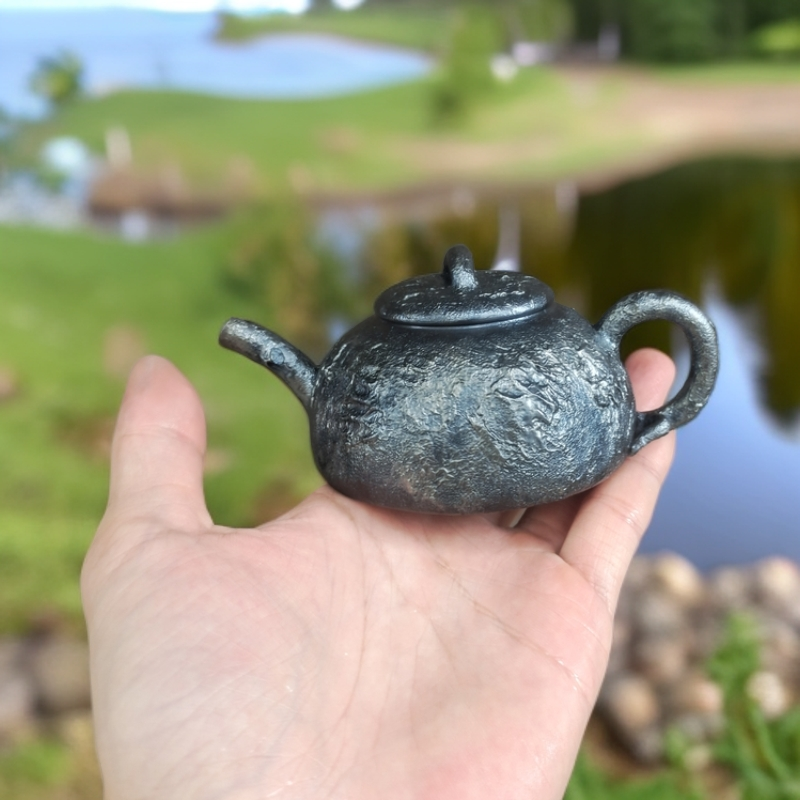 纯柴烧仿生肌理供春壶黑色水壶泡茶壶烧茶壶150CC
