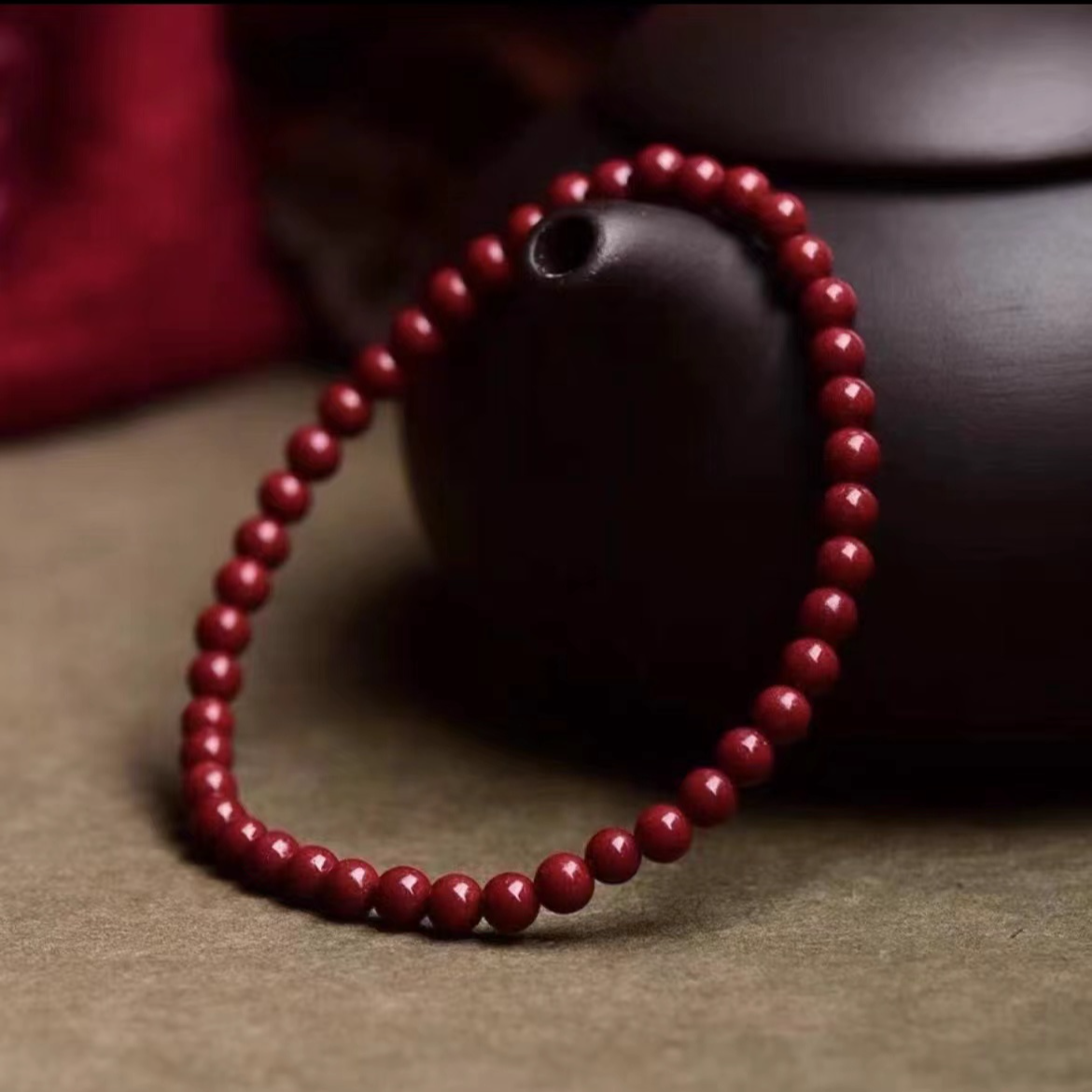 含辰砂工艺品朱砂4毫米细的素圈手链手串紫金砂太岁