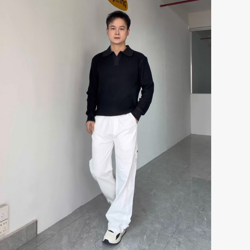 方向的向 高级感海鸥领针织衫毛衣+白色直筒休闲加绒长裤男套装