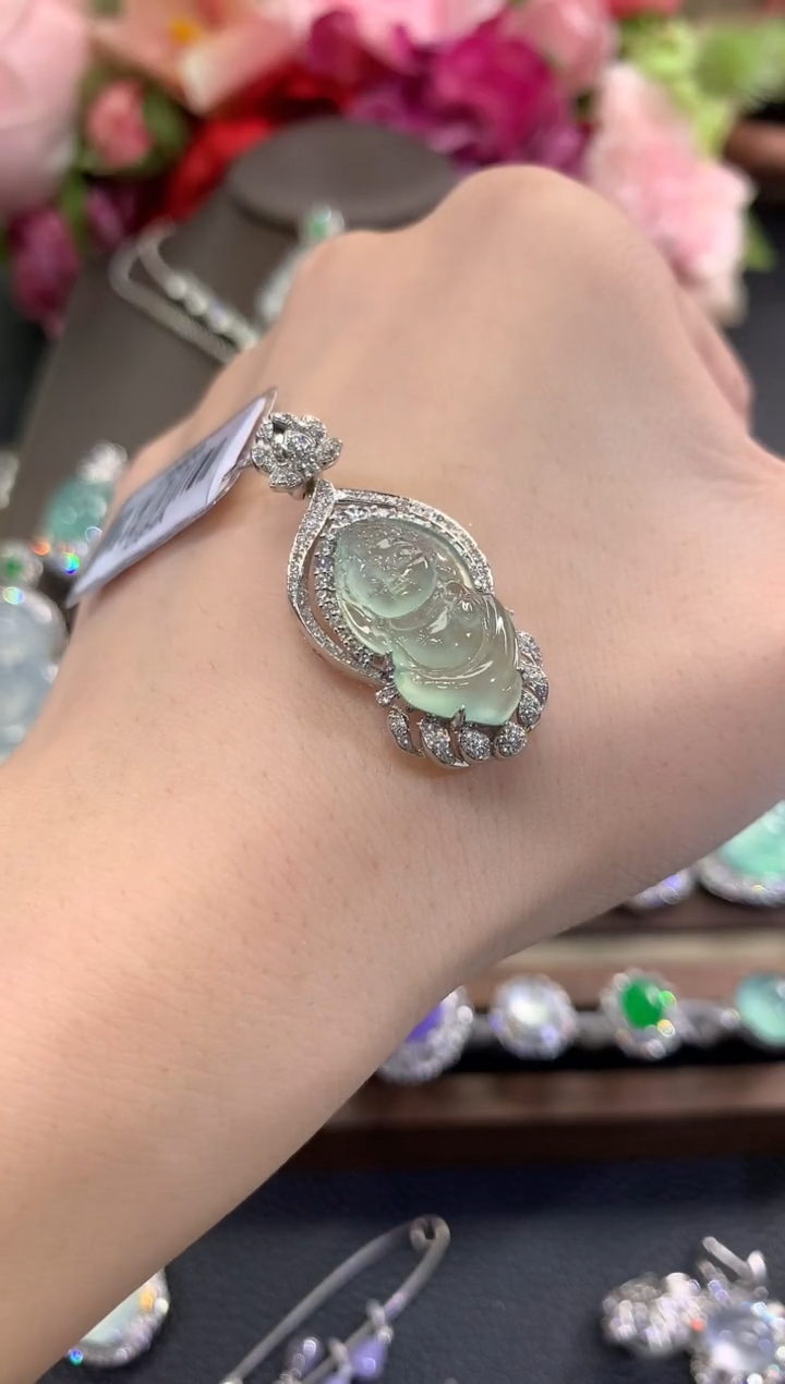 吊坠(不含链)18K金镶嵌翡翠夏日珠宝B145