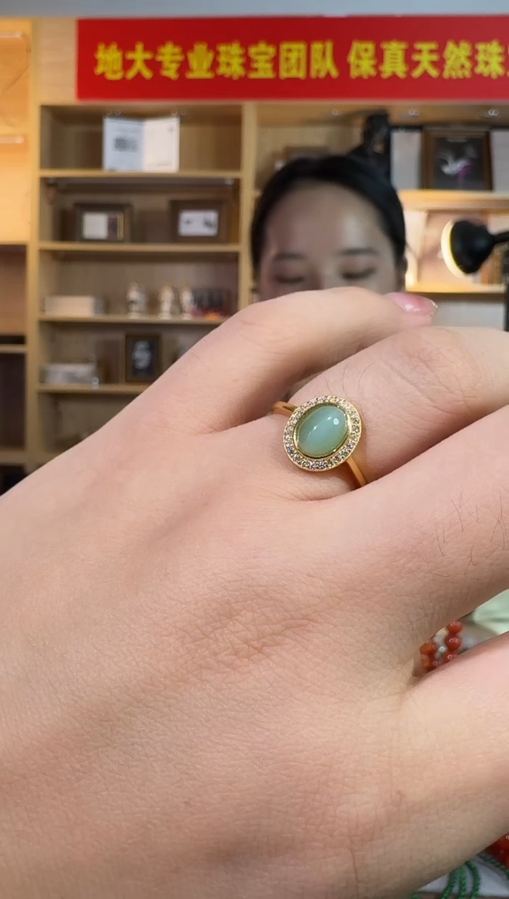 银S925镶嵌戒指和田玉6*8mm天然俄料猫眼戒指多样性发一