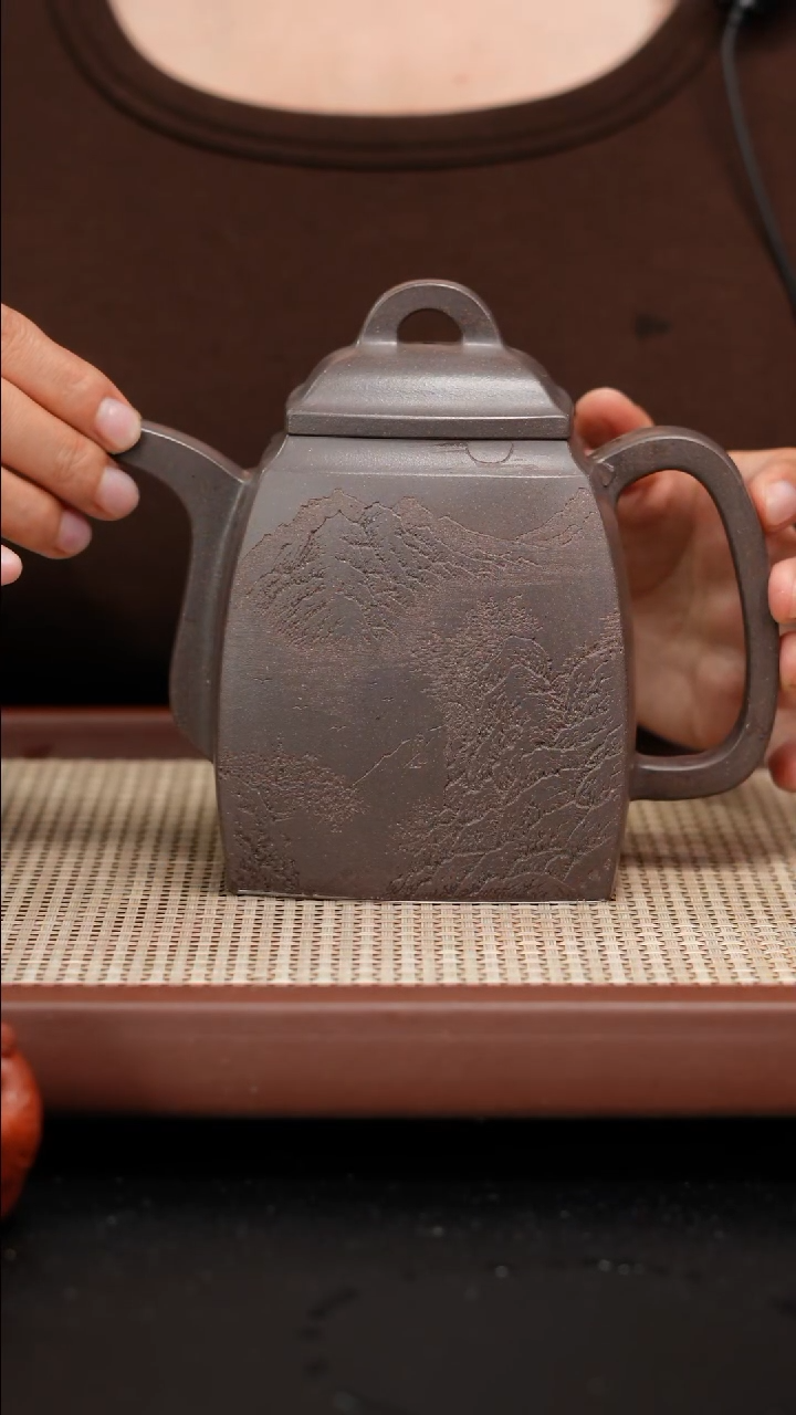【闪购商品】紫砂茶壶全手工天青福临八方刻绘