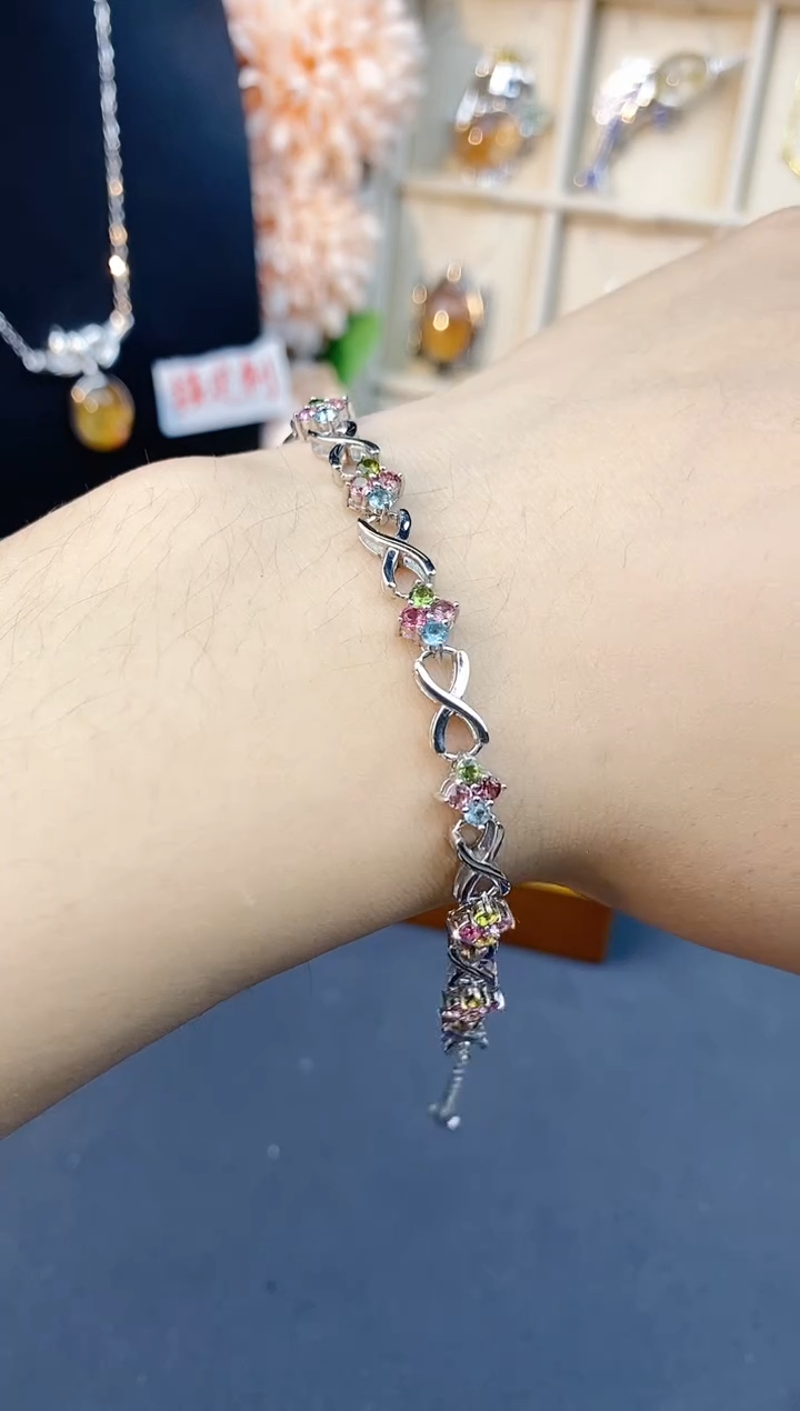 【闪购商品】碧玺手链银S925镶嵌带证书