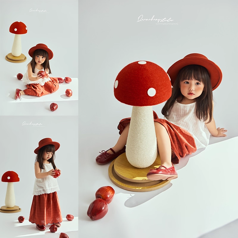 新款周岁宝宝儿童摄影道具小蘑菇主题小童拍照服装影楼写真衣服