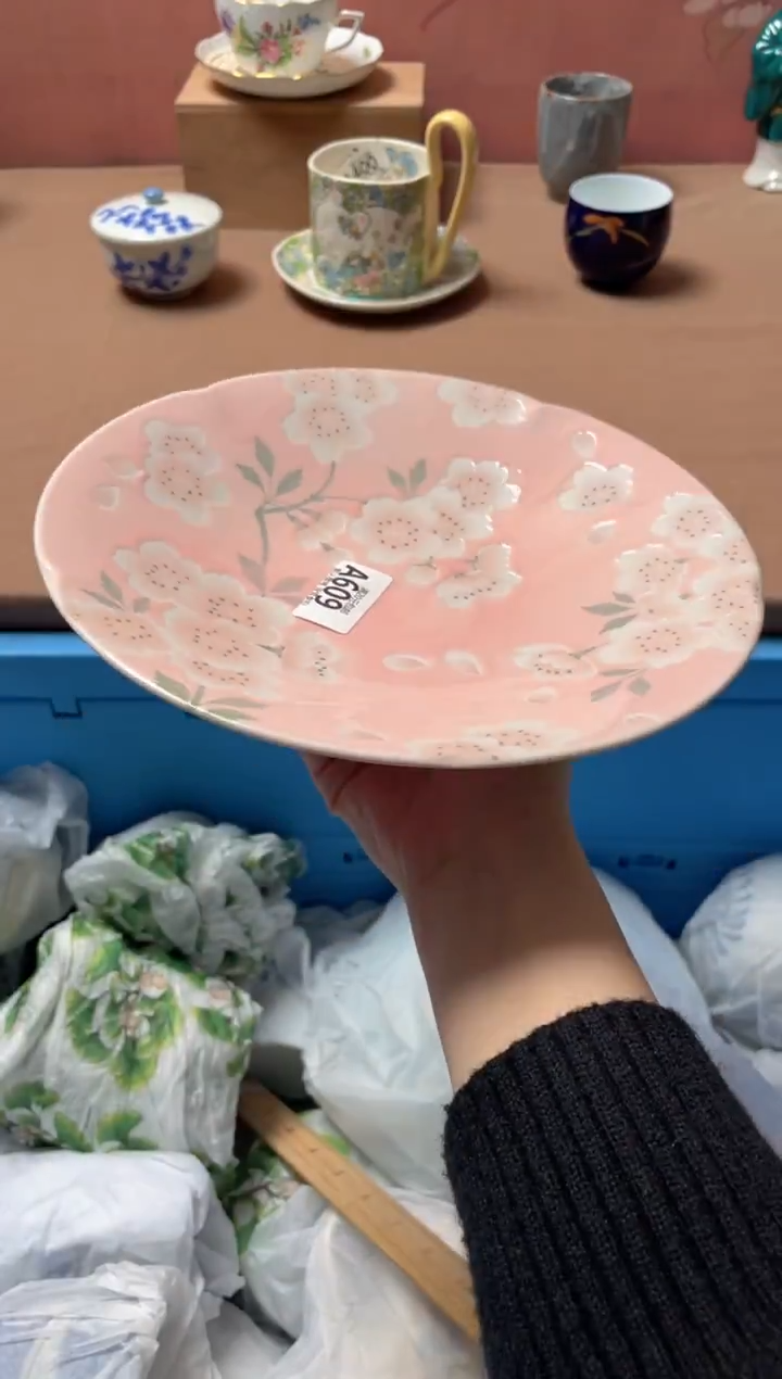 瓷片有古窑全粉色樱花盘609