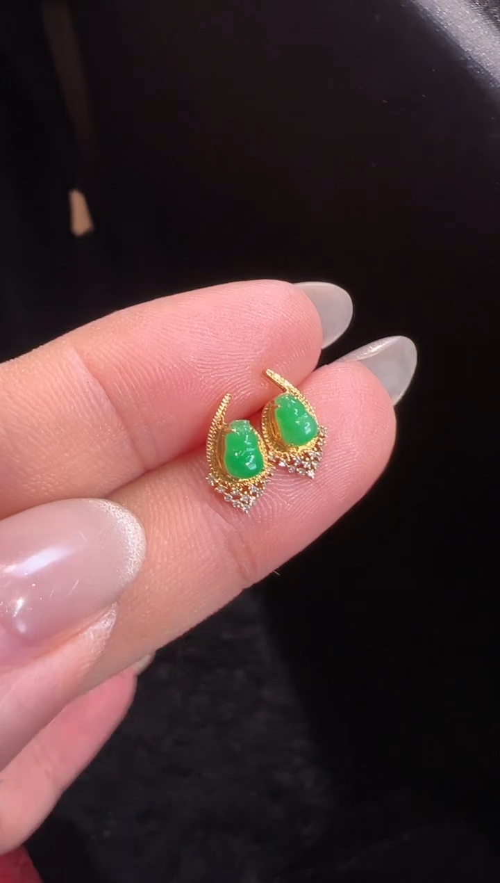 【闪购商品】翡翠耳饰18K金镶嵌耳饰