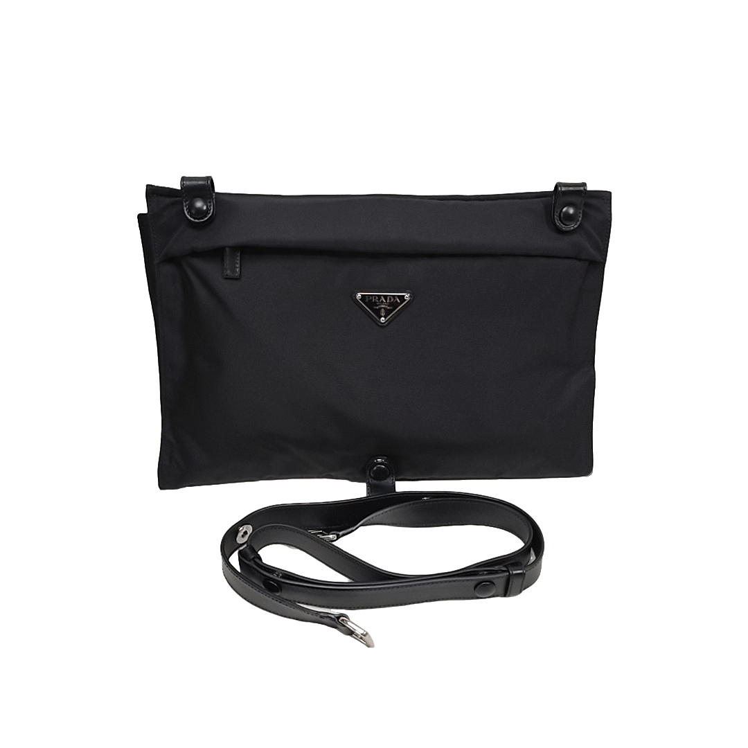 99新 Prada/普拉达 二奢男包黑色尼龙多功能信封手拿包单肩包1129
