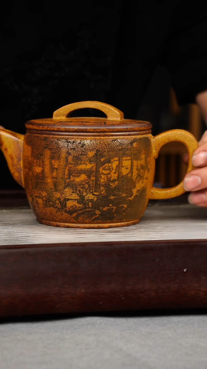 【闪购商品】紫砂茶壶龙骨金砂 大汉瓦 百子图