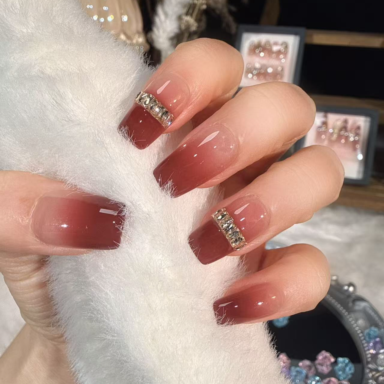 【酒渍红茶】纯手工猫眼系列穿戴甲时尚清新纯欲高级感气质百搭流行