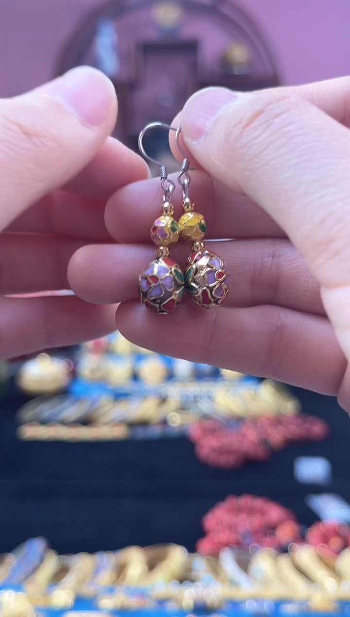 非遗 景泰蓝  耳环 金地 