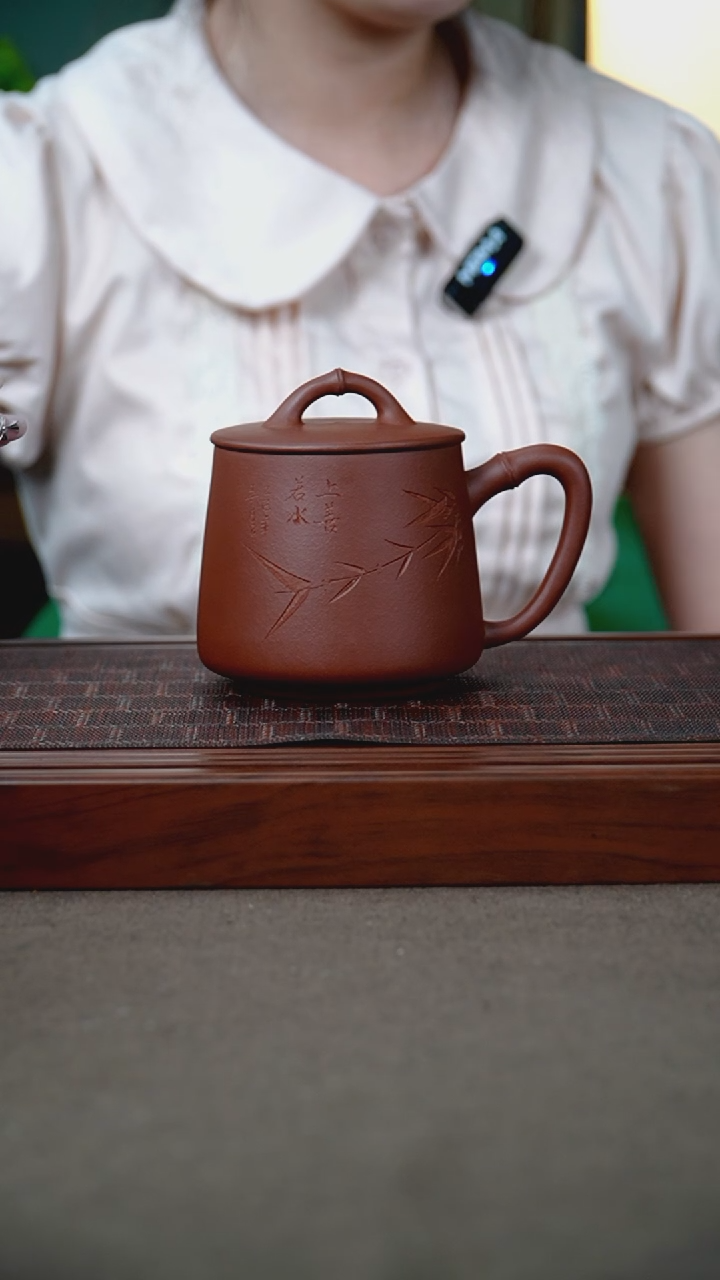 茶杯紫砂原矿清水泥刻竹石瓢杯 400cc