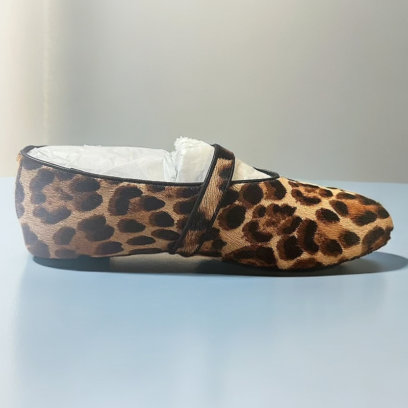 秋原瞳-50991豹纹玛丽珍休闲鞋时尚百搭女士复古方头浅口跟鞋