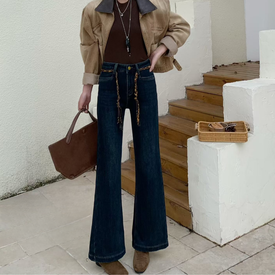 9129#蓝【木兮兮专属】2025年冬季气质显瘦加厚时尚百搭牛仔喇叭裤