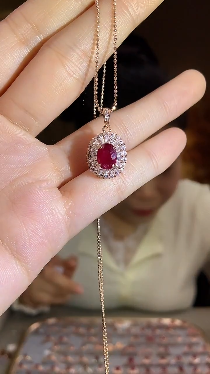 银S925镶嵌颈饰红宝石颈饰