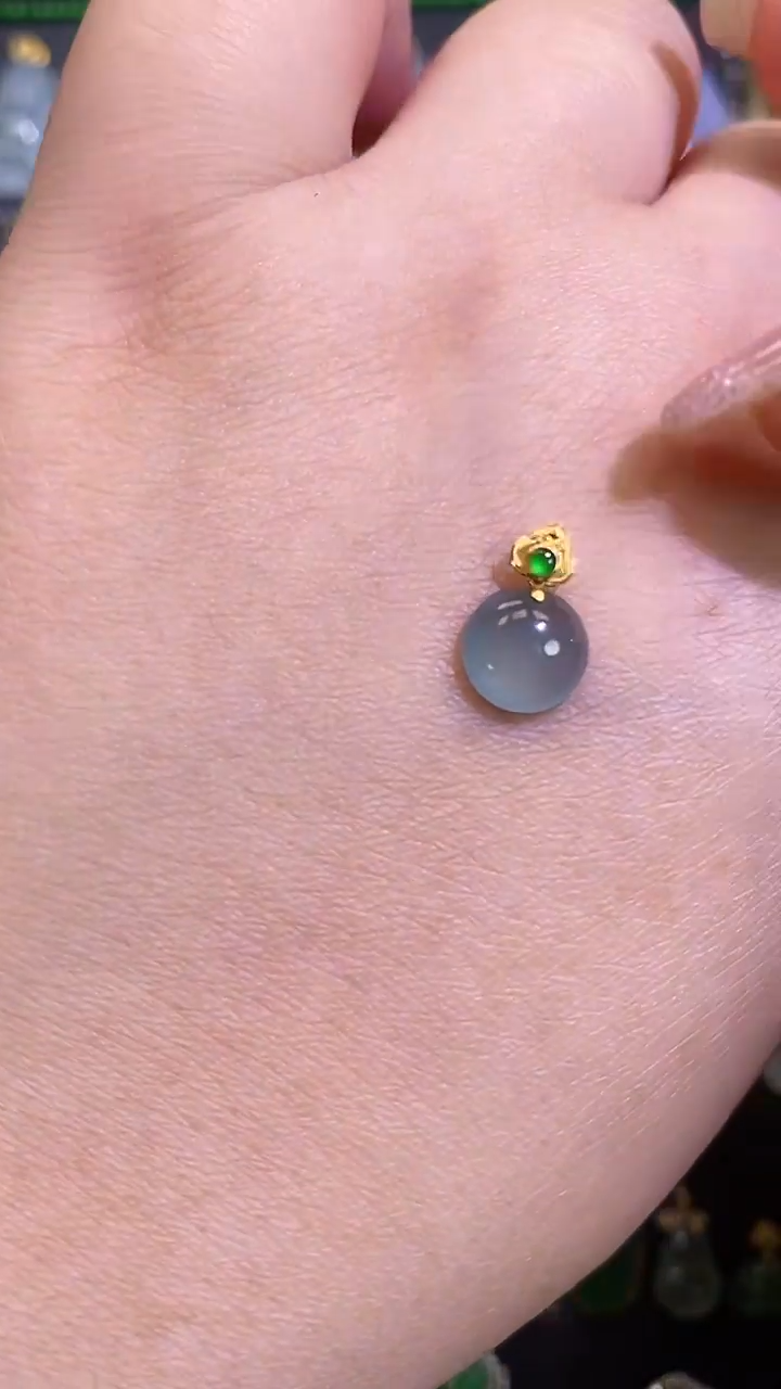 翡翠18K金镶嵌吊坠(不含链)1