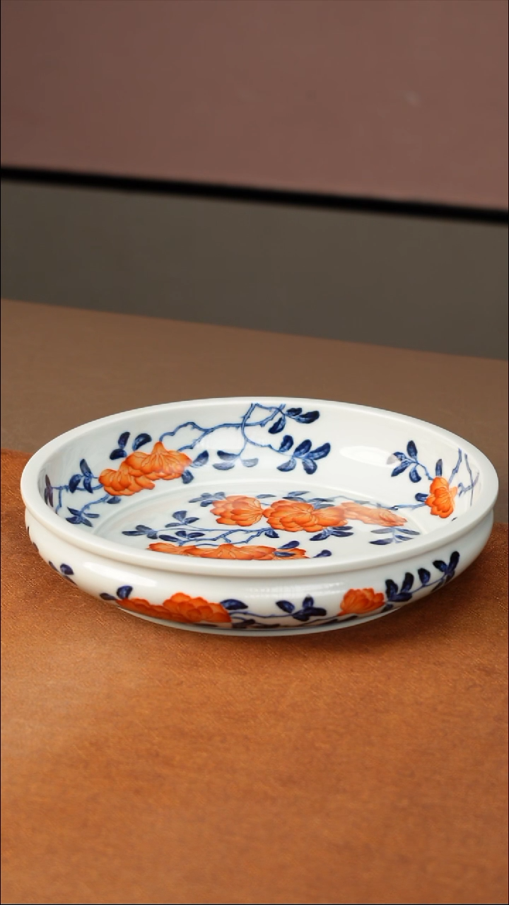 陶瓷又见春风青花矾红石榴花壶承