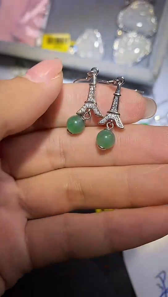 【闪购商品】翡翠耳饰银S925镶嵌925银耳饰