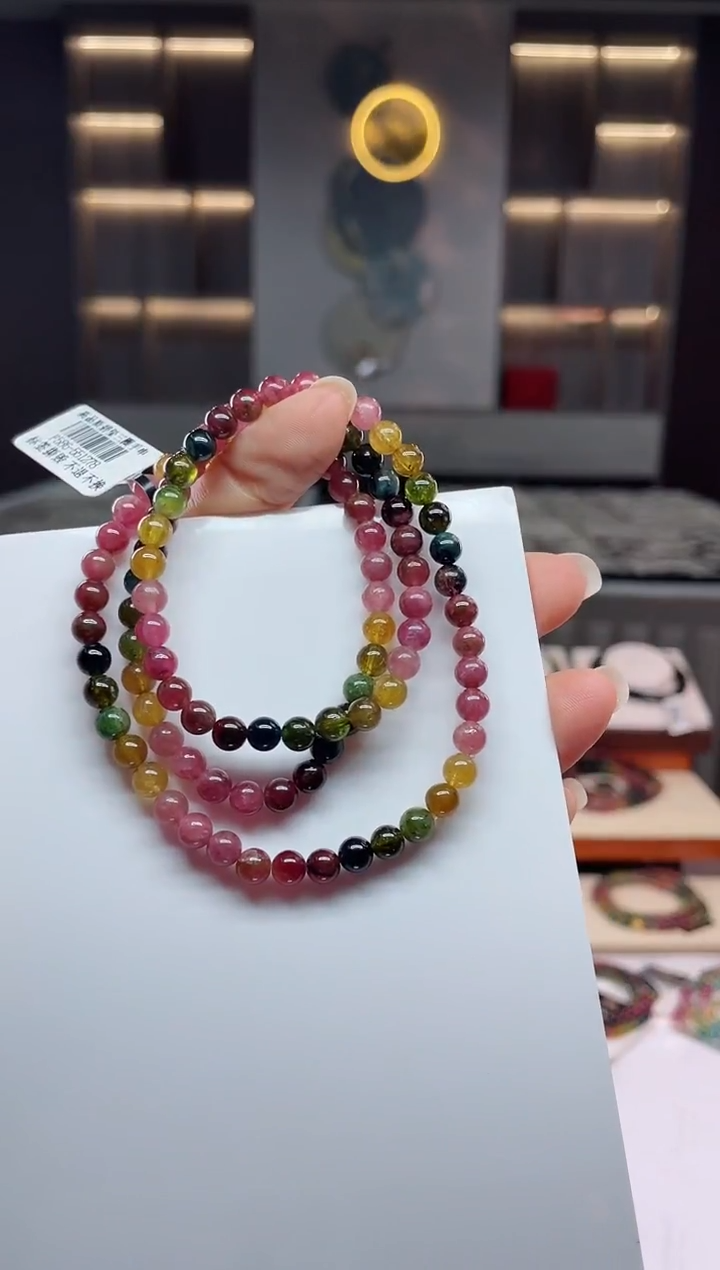 未镶嵌老矿碧玺彩虹三圈手串5mm+碧玺（多样性发一条）Q