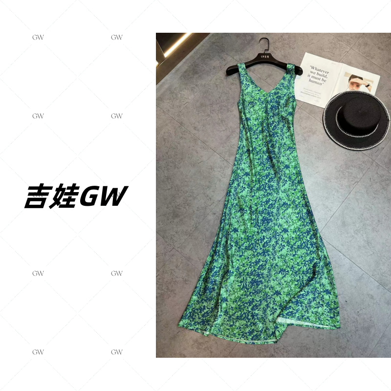 GW重磅三醋酸缎面【繁花】·禁机洗新款碎花吊带裙连衣裙女装A556677