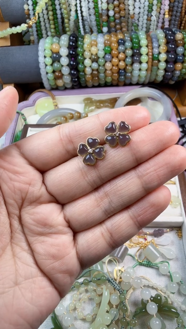 银S925镶嵌和田玉耳饰搁***?耳钉