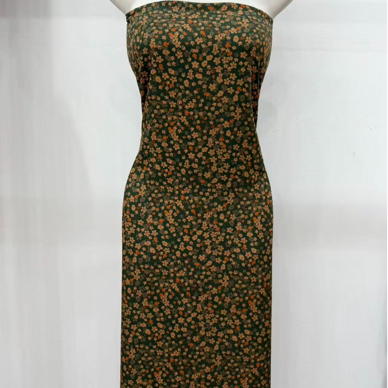 小石】65支染底贡缎云锦段棉绸布料墨绿碎花（不支持7天无理由退换）