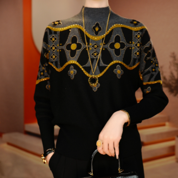 秋冬新款含绵羊毛抗起球显白显瘦针织毛衣弹力舒适保暖V25L888