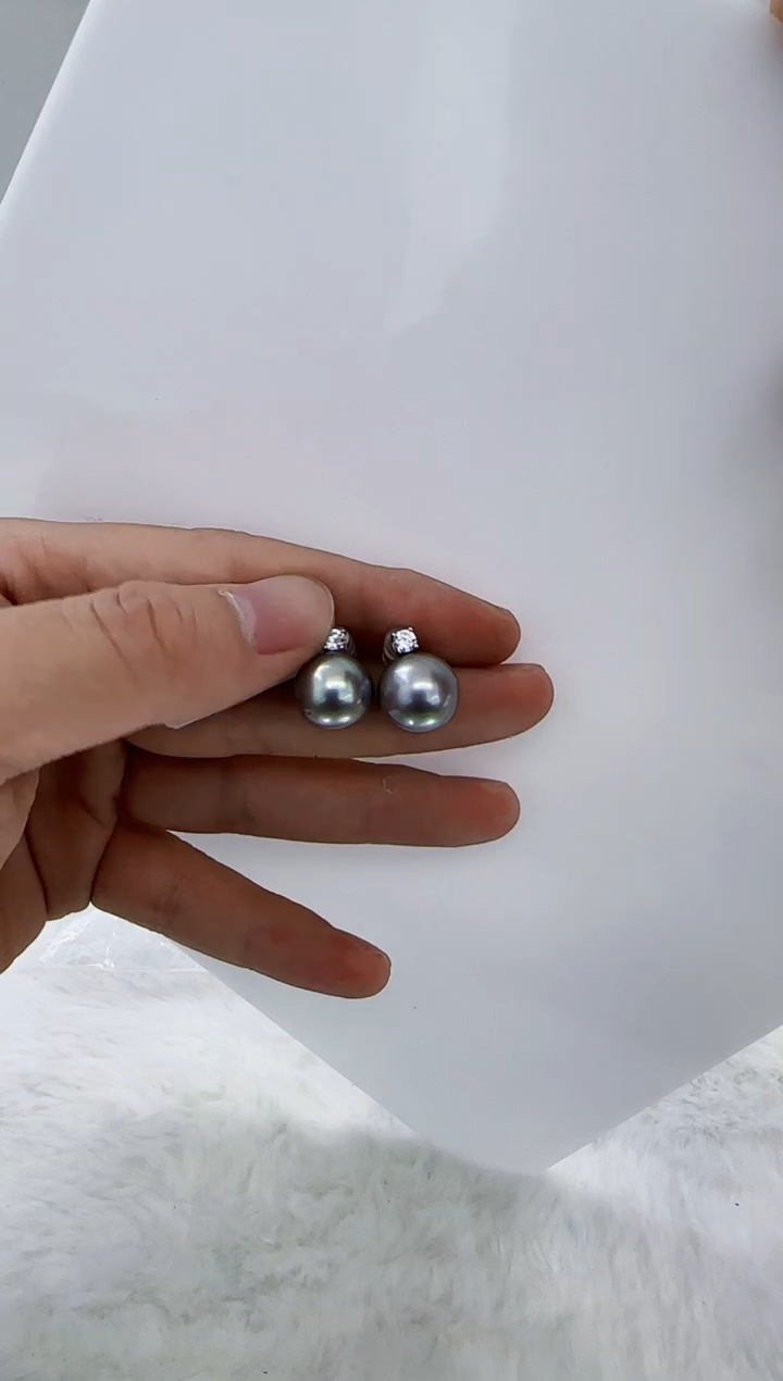 银S925镶嵌海水珍珠DA海水大溪地耳钉12 y340