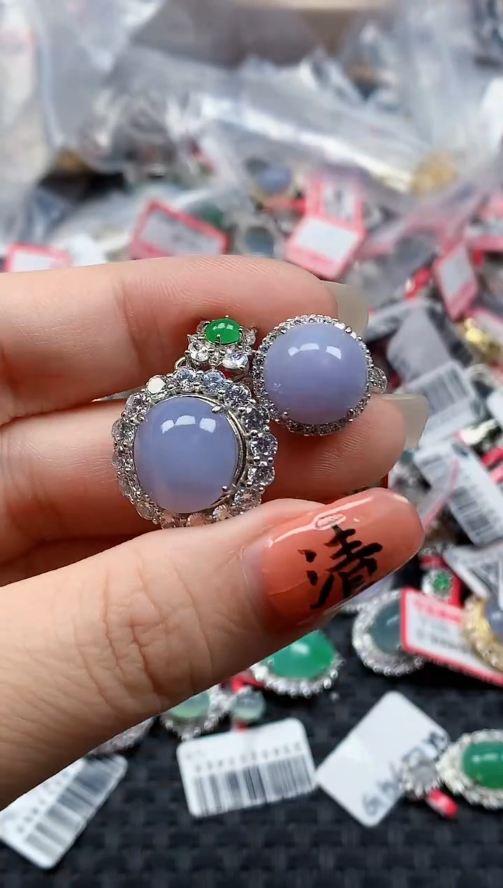 银S925镶嵌戒指翡翠天然A货缅甸翡翠