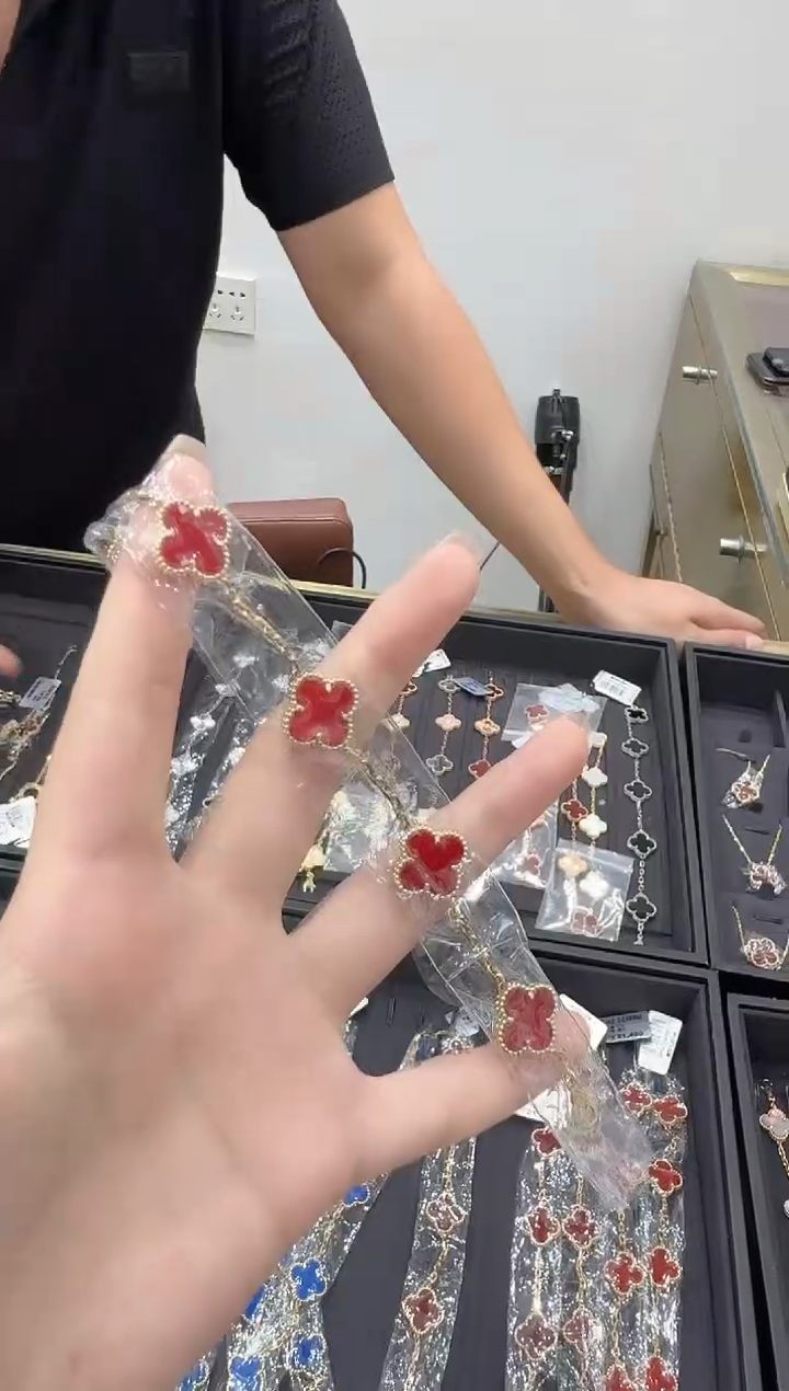 玛瑙/玉髓手链18K金镶嵌红色k黄五花手链BG
