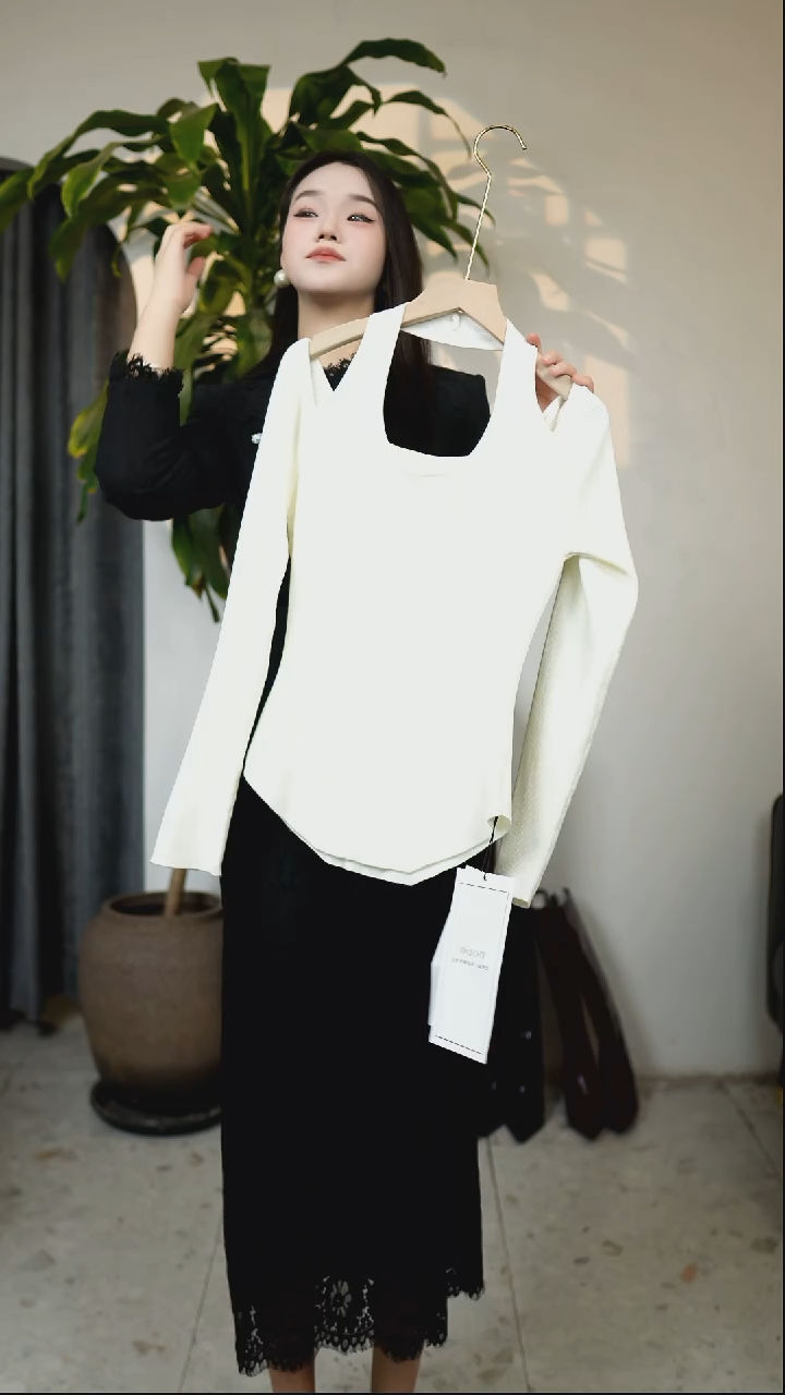 白色挂脖修身小上衣 均码