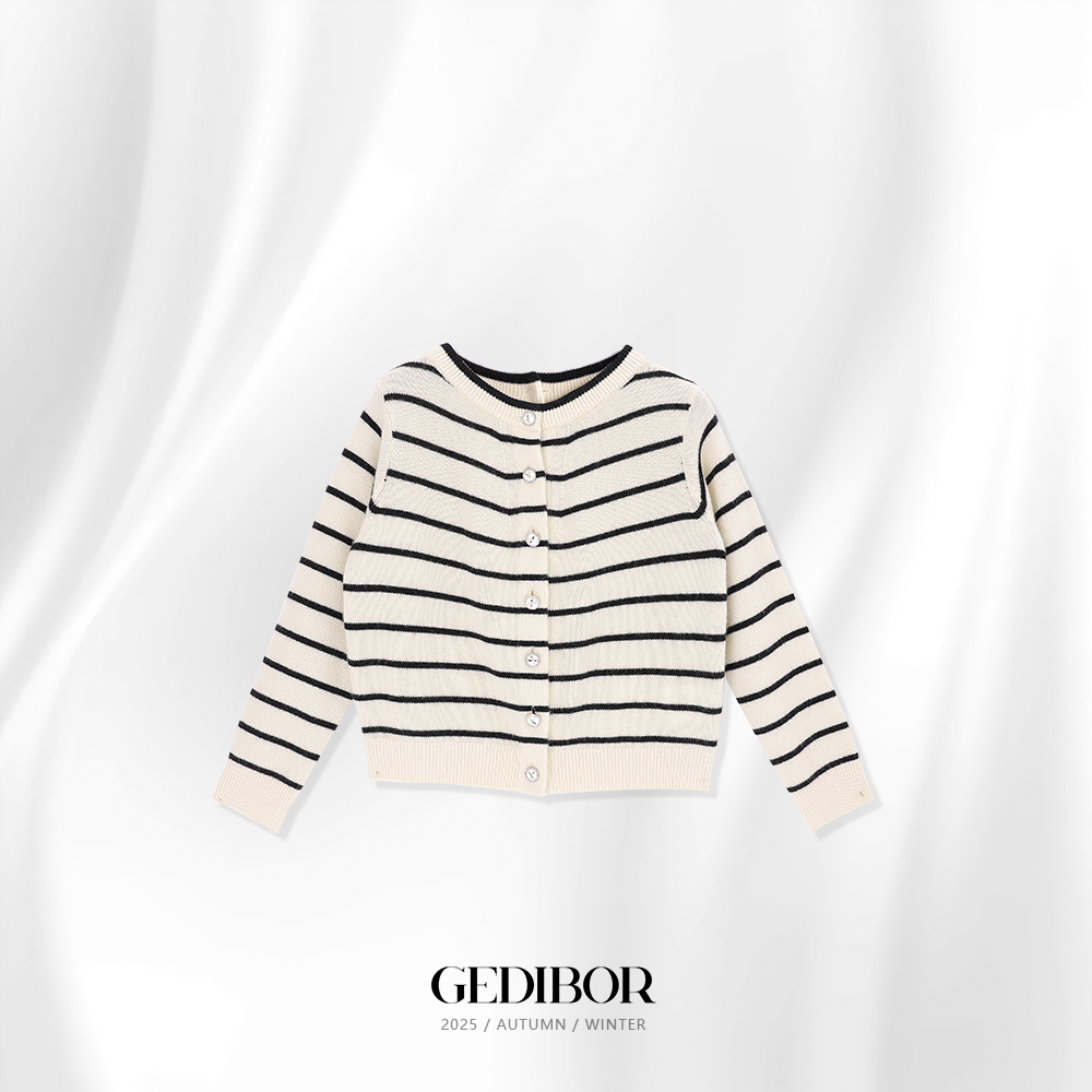 XUEXUE丨飞鸟钻扣设计小香风条纹经典针织开衫GD25-ZZ340