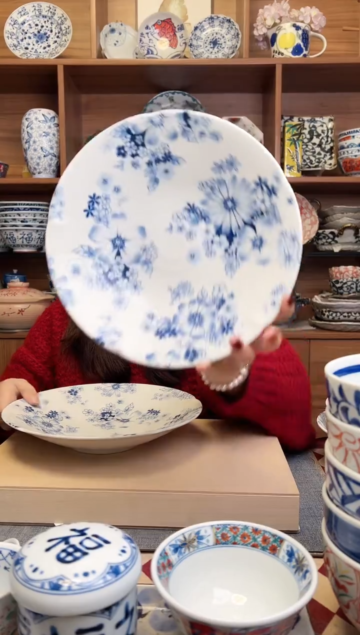 有古窑花集22cm深盘 