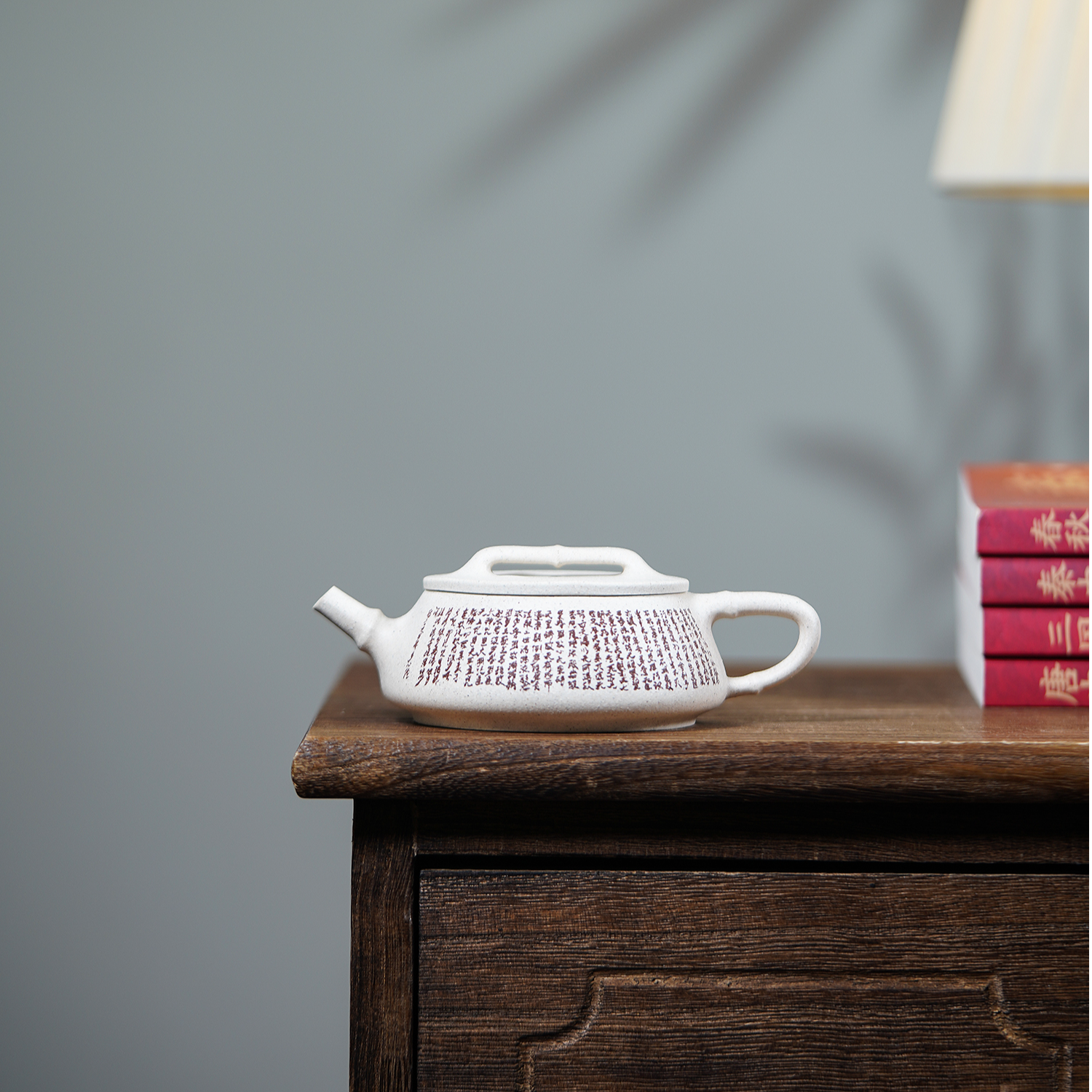宜兴紫砂 | 白泥手工刻心经茶壶 传统茶席雅器
