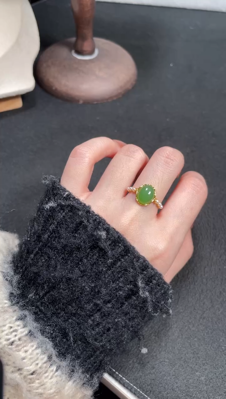 【闪购商品】和田玉（碧玉）戒指银S925镶嵌和田玉